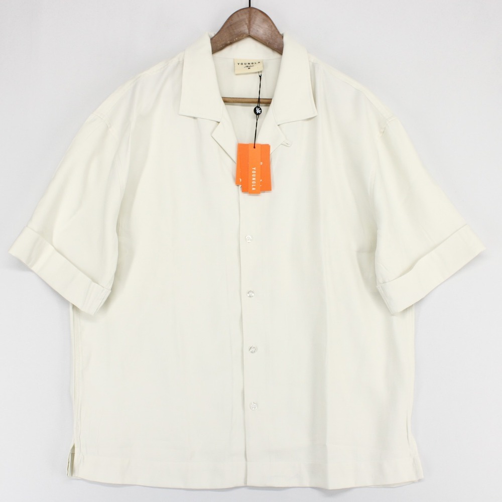 YoungLA Wanderer Shirt Mens M Off White Short Sleeve Button Up Camp Collar
